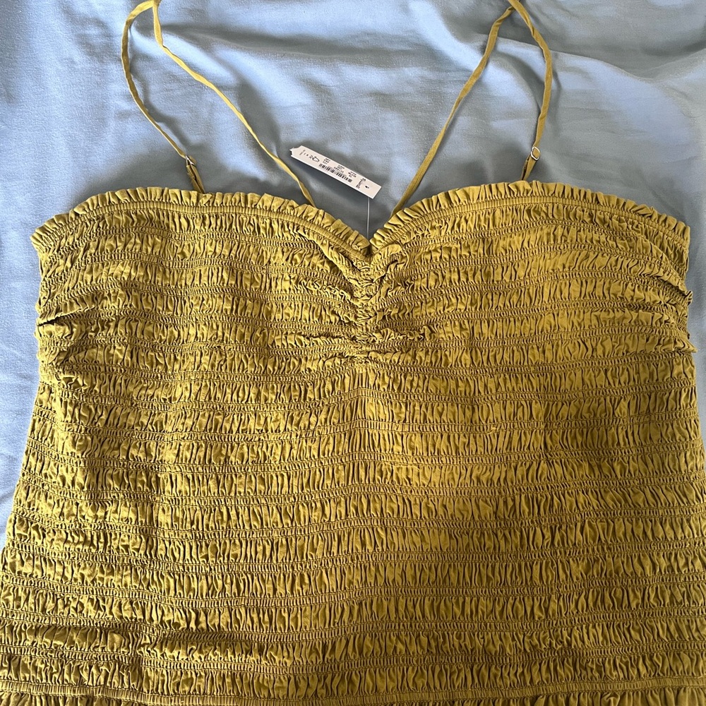 Madewell Smocked Mustard Yellow Spaghetti Strap Women's Top